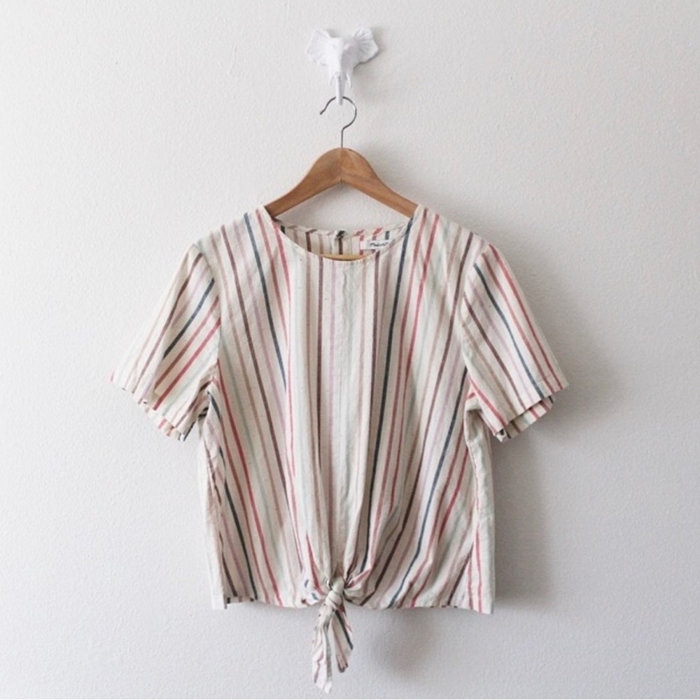 Madewell Striped Blouse Button Down Back Tie Front